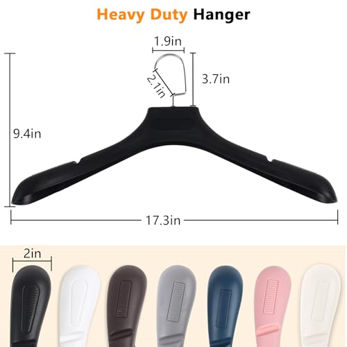 DEDU Suit Hangers for Men 20 Pack, Extra Wide Suit Hanger Non Slip Width 17.7", Thick Plastic Coat Hangers Black with Metal Hook - color: Black-20