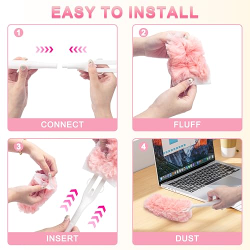 KeFanta Duster Refills Kit with 3ft Extended Handle,Short Handle,30 Refills - color: Pink