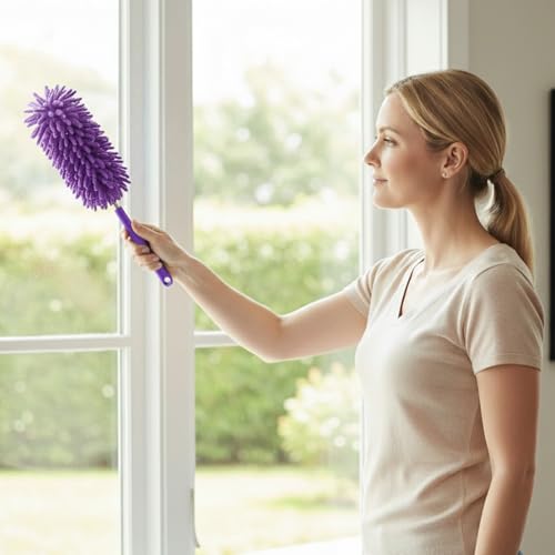 Extendable Feather Duster Telescopic Dust Remover for Home Office Car Furniture High Ceiling Cleaning Multi Purpose Tool(Purple,Long Head) - color: Purple, size: 11.0 in