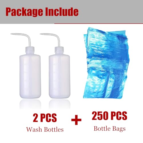 Tattoo Wash Bottles with Bags 2pcs 500ml Tattoo Squeeze Bottles 16oz with 250pcs Wash Bottle Bags Tattoo Bottle Covers Tattoo Accessories - size: 250PCS BLUE BAGS + 2PCS WASH BOTTLES