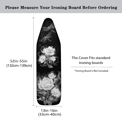 Ironing Board Cover,Dragonfly Flower 15x54 Inch Standard Ironing Board Cover with Elastic Edge and Hook and Loop Fasteners Scorch and Stain Resistant - color: Dragonfly Flower Print