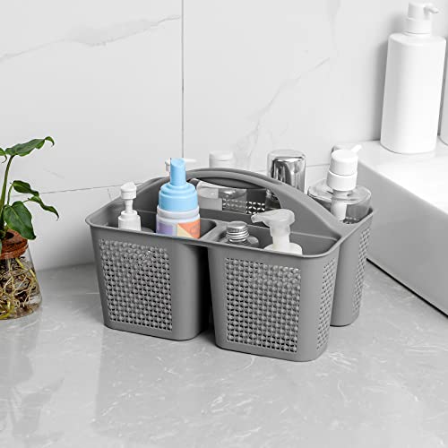 Plastic Portable Shower Caddy Basket with Handle, 3 Compartments, Grey - color: Grey