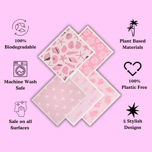 Palm & Peace Swedish Dishcloths for Kitchen - 5 Pack - Reusable Paper Towels - Super Absorbent, Non-Scratch, Washable, Sustainable, 100% Compostable Cleaning Cloths (Mermaid Cove) - color: Mermaid Cove