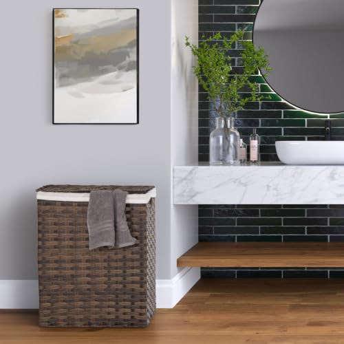 Seville Classics Premium Handwoven Portable Laundry Bin Basket with Carrying Handles, Household Storage for Clothes, Linens, Sheets, Mocha Brown, Rectangular Hamper - color: Mocha Brown, size: Rectangular Hamper (1-Pack)