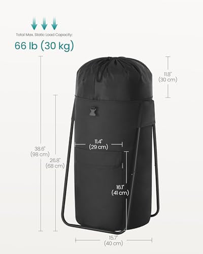 SONGMICS Laundry Bag, Laundry Backpack, Heavy-Duty, 31.7 Gallons (120 L) - color: Ink Black, style: 120 L with Stand