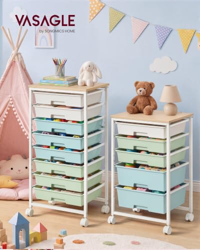 VASAGLE Rolling Cart with Drawers,5 Drawers Storage Cart, Green and White - color: Green + White, size: 5 Drawer