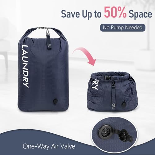 WiseBoy 2 Pack Travel Laundry Bag, Compression Storage for Dirty Clothes - color: Navy & Pink
