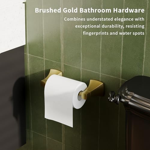 Toilet Paper Holder Wall Mount Brushed Gold Double Post Pivoting Tissue Roll Holder Stainless Steel and Zinc Alloy for Bathroom RV Commercial - color: Brushed Gold