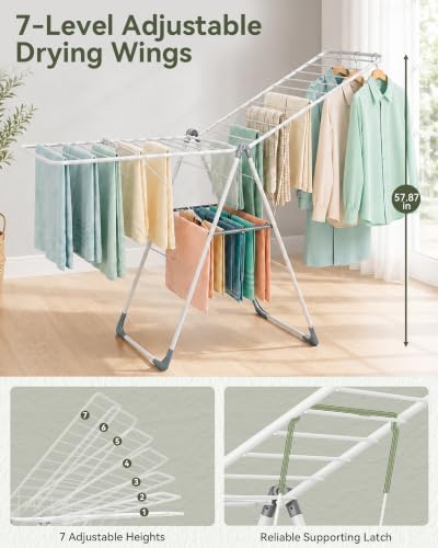 APEXCHASER 2-Tier Gullwing Clothes Drying Rack, 28-Rod Foldable, Adjustable