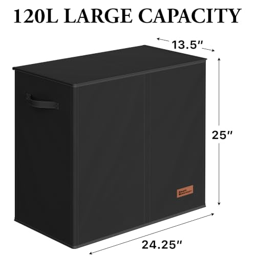 Simple Houseware Double Laundry Hamper with Lid & Removable Bags, Black - color: Black