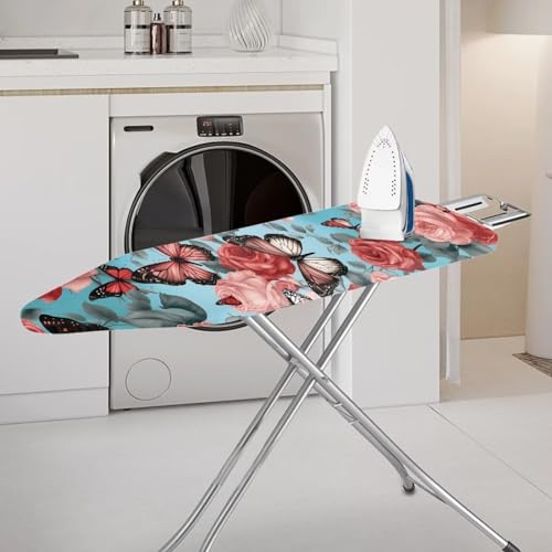 Butterfly Flower Ironing Board Cover with Padding Standard Size Padded Iron Board Cover with Elastic Edge Sleeve Ironing Board Easy to Install 15 x54 Thick Padding Decorative Cover - color: Butterfly Flower