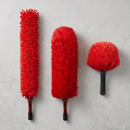 4 FT Duster with Extension Pole, 8 FT High Reach Ceiling Fan Cleaner Duster for Home, 2.5-4 FT Extendable Pole with 3 Pcs Dusting Tools, Cobweb Duster, Feather Dusters, Ceiling Fan Duster - size: 4 FT