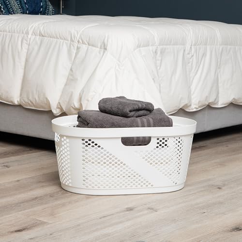 Mind Reader 40L Ventilated Laundry Baskets, Lightweight Clothes Hamper with Cutout Handles for Bathrooms and Closets, Plastic, Set of 2, White - color: White, size: Set of 2