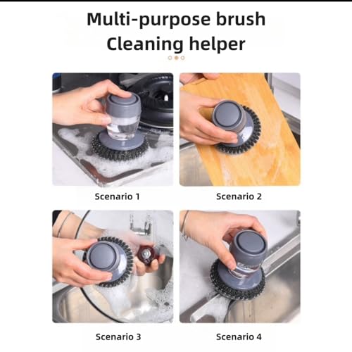 Soap Dispense Palm Scrub dishwashing Kitchen Scrubber Press Automatic Liquid wash Pot ,Small Dish Brush(PET)