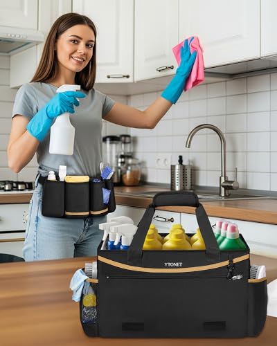 Ytonet Cleaning Caddy Bag, Extra Large Cleaning Supplies Organizer, Black - color: Black