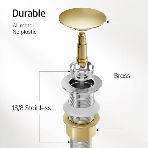 KES Bathroom Sink Drain with Strainer Basket Hair Catcher Anti Clog Pop Up Drain Stopper Vanity Vessel Sink Without Overflow, Brushed Nickel All Metal Rustproof 304 Stainless Steel, S2013D-BN - color: Brushed Nickel, style: for NO overflow sink,1-pack