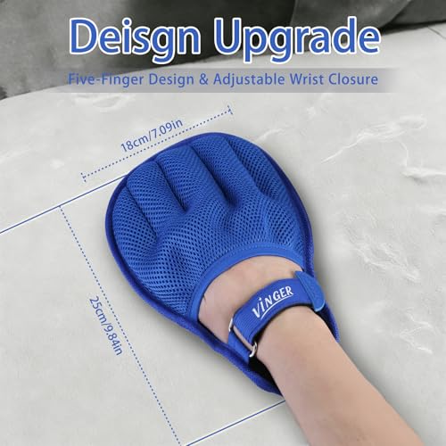 VINGER Pet Hair Removal Glove for Cats & Dogs, Electrostatic Pet Hair Gloves with Adjustable Wristband, Five-Finger Magic Brush Remover Tool for Laundry, Carpet, Couch, Car Seats & Clothing (Blue) - color: Coastal Blue