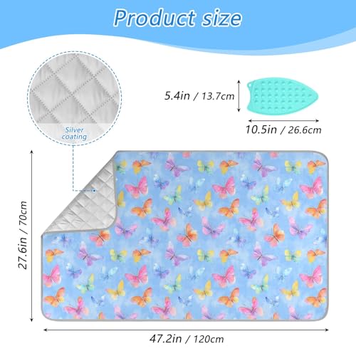 Ironing Mat Portable Ironing Pad Blanket with Silicone Iron Rest for Table Top Travel Heat Resistant Double-Side Using Large 47x28 Inch Foldable Colorful Watercolor Butterflies - color: Colorful Watercolor Butterflies
