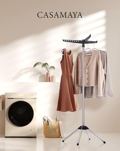 CASAMAYA Clothes Drying Rack Foldable, 59 inch Tripod Laundry Drying Rack Indoor with Rotating Clothes Rail for 27 Pieces of Clothes, Space Saving, Stainless Steel, Black and Silver CDR001B01 - color: Black + Silver, size: 1-Tier Standard