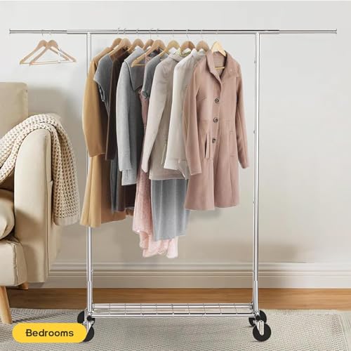 Heavy Duty Rolling Garment Rack with Wheels, 550LBS Clothing Rack (Silver) - color: Silver