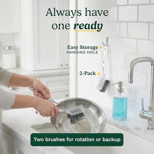 Cuisinart Dish Brush with Handle, 2 Pack, Firm Bristles - color: Rectangular- Dark Gray