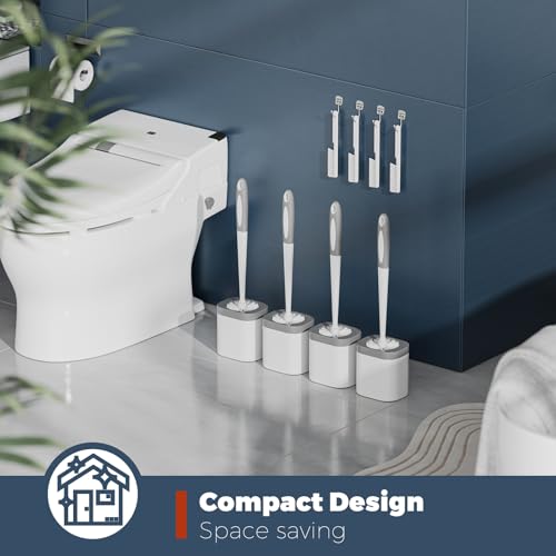 Holaloha Toilet Brush and Holder Set, Space Saving, 4 Pack, White - color: White