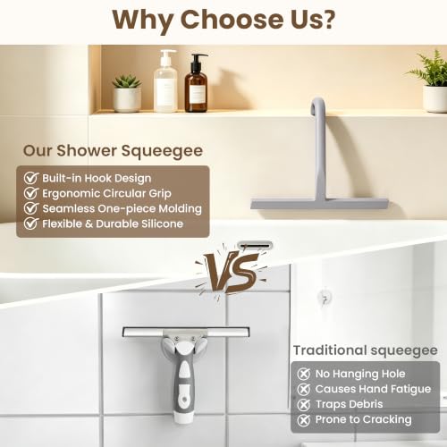10 Inch Silicone Shower Squeegee for Glass Doors, Streak-Free, Grey - color: Gray