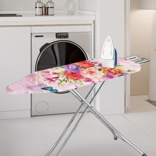 Floral Iron Board Pad, Elastic Edge Ironing Board Cover, Full Size Scorch Resistant Padding, Heavy Duty Iron Pad Covers Ironing Board Accessories for Standard Size Ironing Table - color: Floral