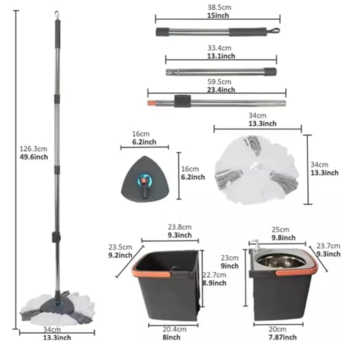 360° Rotating Spin Mop and Foldable Bucket Set, Dual Clean & Dirty Water System, Hands-Free Easy Spin Wringing, Heavy-Duty Microfiber Mop with 2 Mop Heads for All Floor Types (TWINS - LV-A03-1)