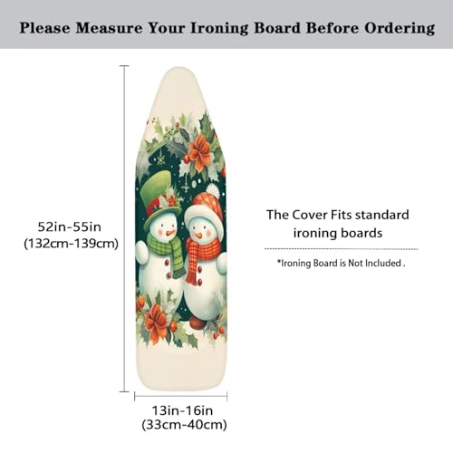 ZDCUSTOM Couple Snowman Ironing Board Cover, Merry Christmas Non Stick Scorch Stain Resistant Iron Board Cover 13×52 Inch with Elastic Edges - color: Couple Snowman