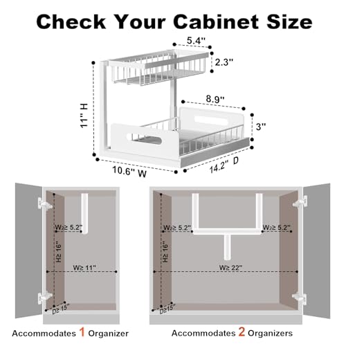 REALINN Under Sink Organizer, L-Shaped 2 Tier Pull Out Cabinet Organizer - color: White, size: 1 Pack