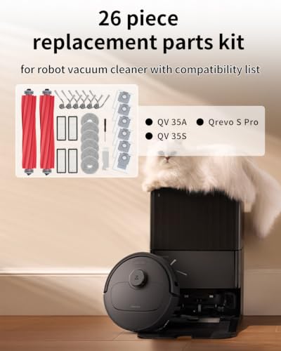 26 Pcs Vacuum Accessories Kit Compatible with Roborock QV 35A / QV 35S, Qrevo S/Pro Robot Vacuum, 2 Main Brush,6 Mop Pads,6 Dust Bags, 4 HEPA Filter, 6 Side Brush,1 Cleaning Brush,1 Screwdriver - size: QV 35A Kit 26pcs