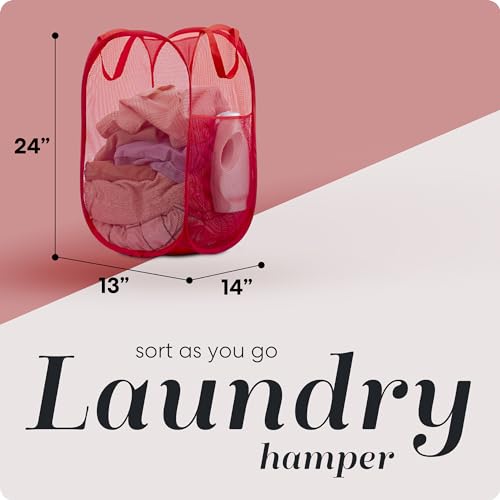 Handy Laundry Collapsible Mesh Pop Up Laundry Hamper 14 x 13 x 24 in, Red - color: Red, 1-PACK