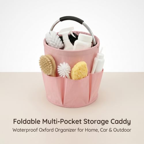 Pink Cleaning Caddy with Handle & Drawstring Top, 17L Foldable