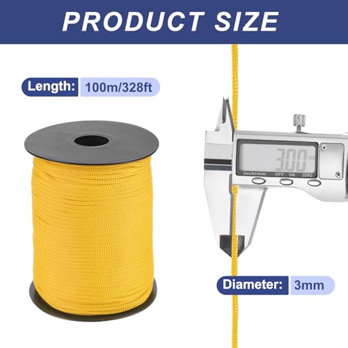 MECCANIXITY 1/8 Inch Braided Polypropylene Rope 328ft Light Yellow - color: Light Yellow, size: 1/8 Inch