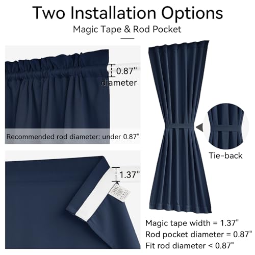 Vatge Door Curatins for Doorway - Sidelight Curtains for French Doors Glass Doors Curtains for Front Door, 1 Panel, W12 x L72, Navy - color: Navy, size: 12"W x 72"L (Pack of 1)