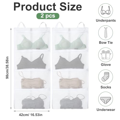 Bra laundry bags Holds 8 D-F Cups for washing machine 2pcs Bra Washing Bags for Laundry Lingerie Underwear Protector Zippered Mesh for Delicates, 4-in-1Cleans, Drys, Storage and Dust-proof