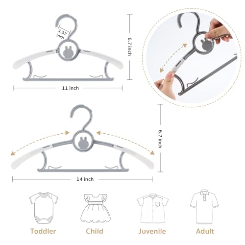 PIGLOG Kids Hangers, Extendable & Stackable Baby Hangers, 60PCS Mix-Colors Toddler Hangeres for Baby Toddler Children Kids Teen, 11~14Inch Non-Slip Plastic Kid Hangeres, Babys Clothes Hanger - color: Mixed-color, size: 60 PCS