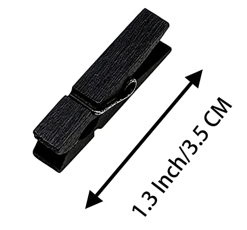 Wooden Clothes Pins, 100pcs 1.3Inch (3.5cm) Black Small Wooden Chip Clips with 33 Feet Jute Twine for Bag Clips Clothespin Bag Clothes Pin Heavy Duty Outdoor(Black) - color: Black