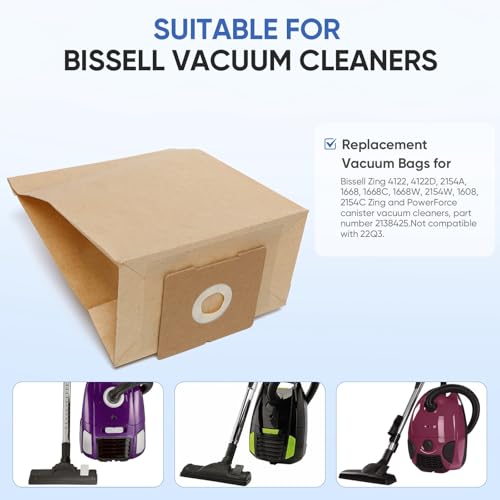 20 Pack Replacement Vacuum Bags Compatible with Bissell Zing 4122, 2154A, 2154W, 2154, 4122D, 1668, 1668C, 1668W, 1608, 2154C Canister Vacuum, Replacement Part Number 2138425