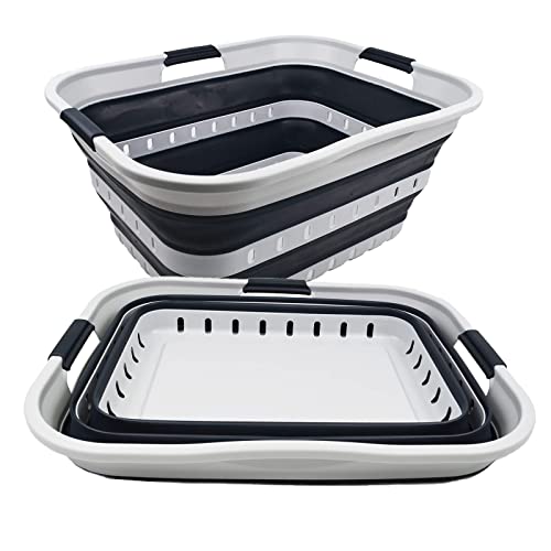 SAMMART 42L (11 gallon) Collapsible Plastic Laundry Basket - Foldable Pop Up Storage Container/Organizer - Portable Basket - Space Saving Hamper (Grey/Slate Grey (Set of 2)) - color: Grey/Slate Grey (Set of 2)