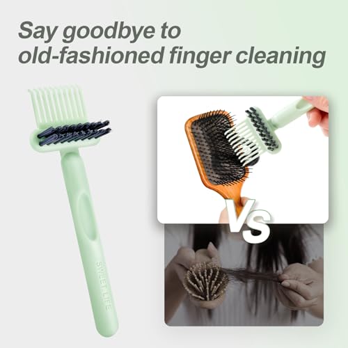 Hair Brush Comb Cleaning Tool Comb,2-in-1 Hair Brush Cleaner Tool, Portable Remover Rake for Removing Hair Dust, Home and Salon Use (Green) - color: 1 Pack-Green