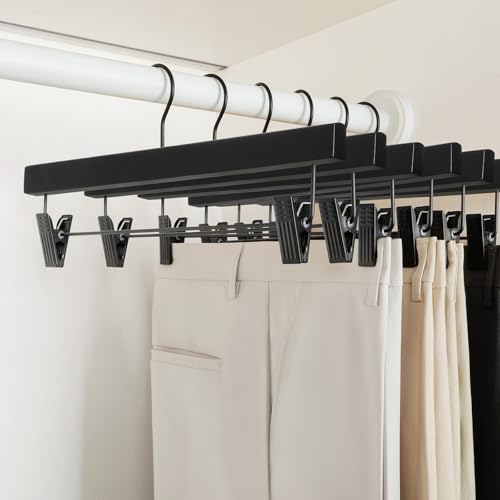 TOPIA HANGER Wooden Pants Hangers 20 Pack, Black Skirt Hanger with Clips and Rotatable Hook, Durable Rubber Wood Hangers for Skirts, Pants, Jeans, Shorts - CTS05B - color: Black Rubber Wood, size: 20 Pack