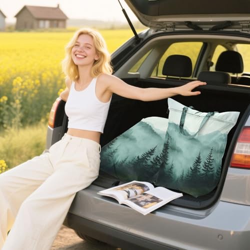 Travel Laundry Bags 2 PC Wet Dry Bag with Handle Dirty Clothes Organizer for Swimsuits Beach Camping Waterproof Washable Green Mountains and Pine Trees - color: Green Mountains and Pine Trees