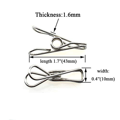 HAHIYO Clothespins Chip Clips All Metal Stainless Steel No Rust Stains Strong Grip in Heavy Wind 1.7 Inches 30 Pack Small Do Not Fall Apart Open Wide for Holding Clothes Snack Bag Clamps - size: 1.7 inch 30 Pack
