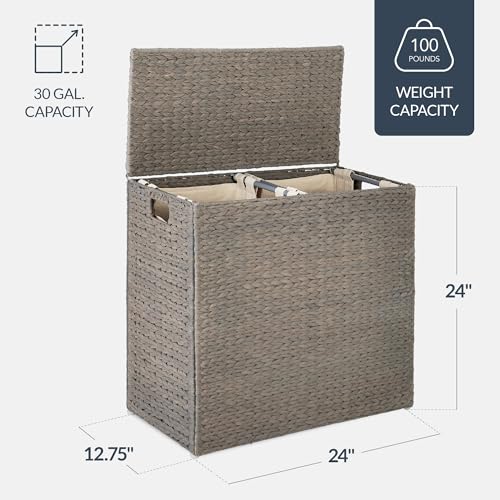 Best Choice Products Large Laundry Hamper with Lid, Natural Handwoven Hyacinth Laundry Basket, W/Removeable & Washable Liner Bag, Portable, Handles, 30 Gallon (114 liters) - Gray - color: Gray, size: Large, 114L