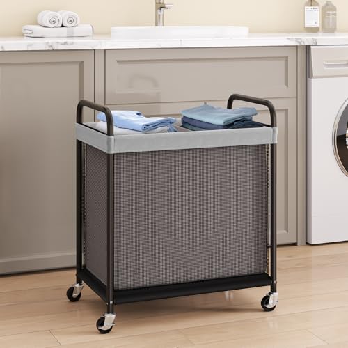 ELYKEN Laundry Hamper 2 Section, 100L Rolling Laundry Sorter with Wheels - color: Gray, size: 2-Section