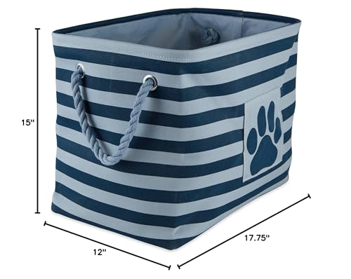 Bone Dry Pet Storage Collection Striped Paw Patch Bin, Dark Navy, Large Rectangle - color: Dark Navy, size: Large Rectangle