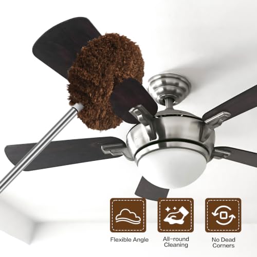Ceiling Fan Cleaner Duster Reusable Microfiber Ceiling Fan Blade Cleaner Removable Duster with Extension Pole Adjusts 13 to 49.7 Inch for Cleaning Walls Bookshelves Furniture Door Window Top (Brown) - color: Brown