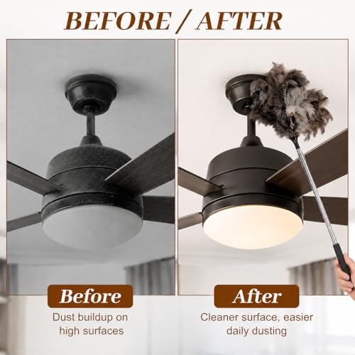 Extendable Ostrich Feather Duster 17–40 Inch, Fluffy Long Handle Reusable Feather Duster, Feather Dusters for Cleaning Ceiling Fan,Pendant lamp, High Ceiling, Blinds, Furniture